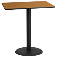 Flash Furniture XU-NATTB-3045-TR24B-GG 30'' x 45'' Rectangular Natural Laminate Table Top with 24'' Round Bar Height Table Base 